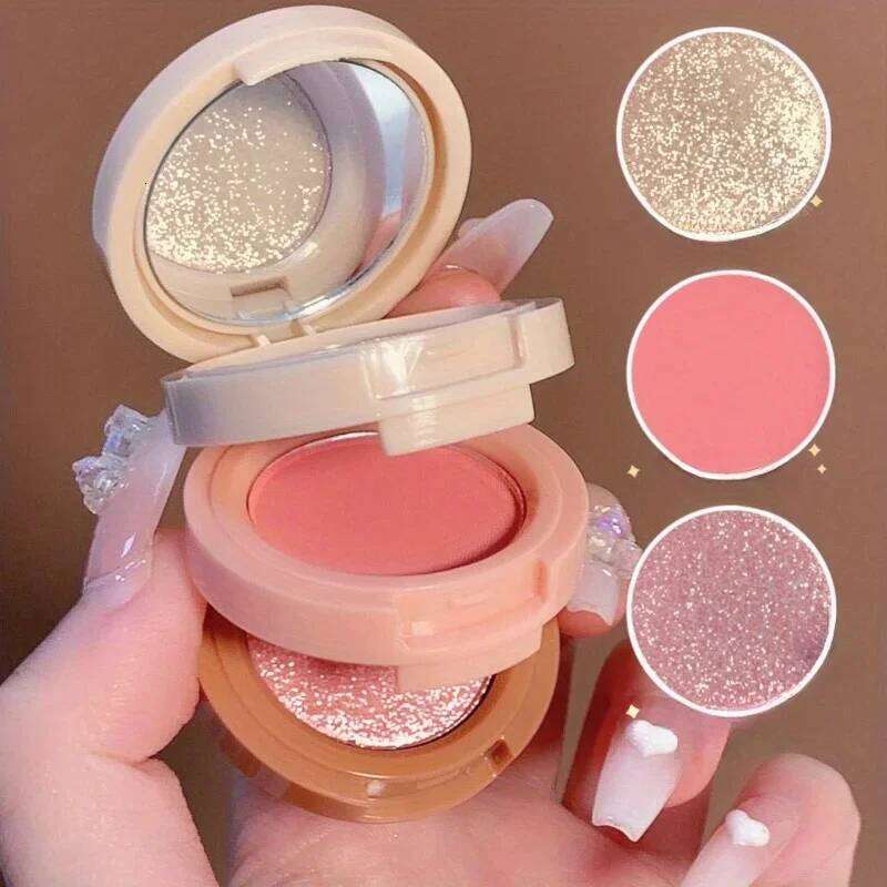 3in1 Pressed Palette LongLasting Waterproof Matte Highlighter Shimmer Blush Makeup 26L0209