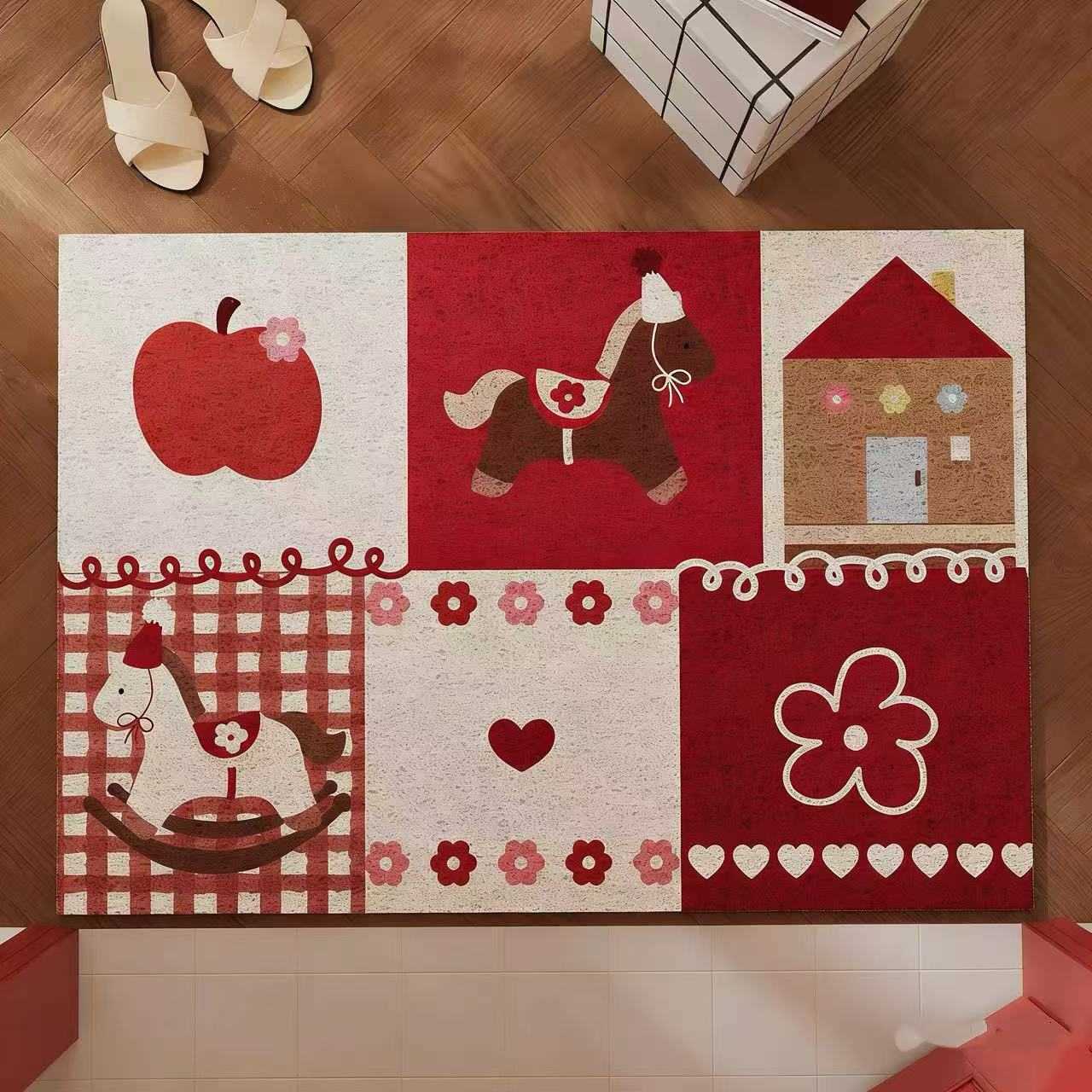 Entrance door mat with silk loops suitable for home use can be cut to size Year of the Horse anti-slip mat dirt-resistant and dirt-trapping foot mat S