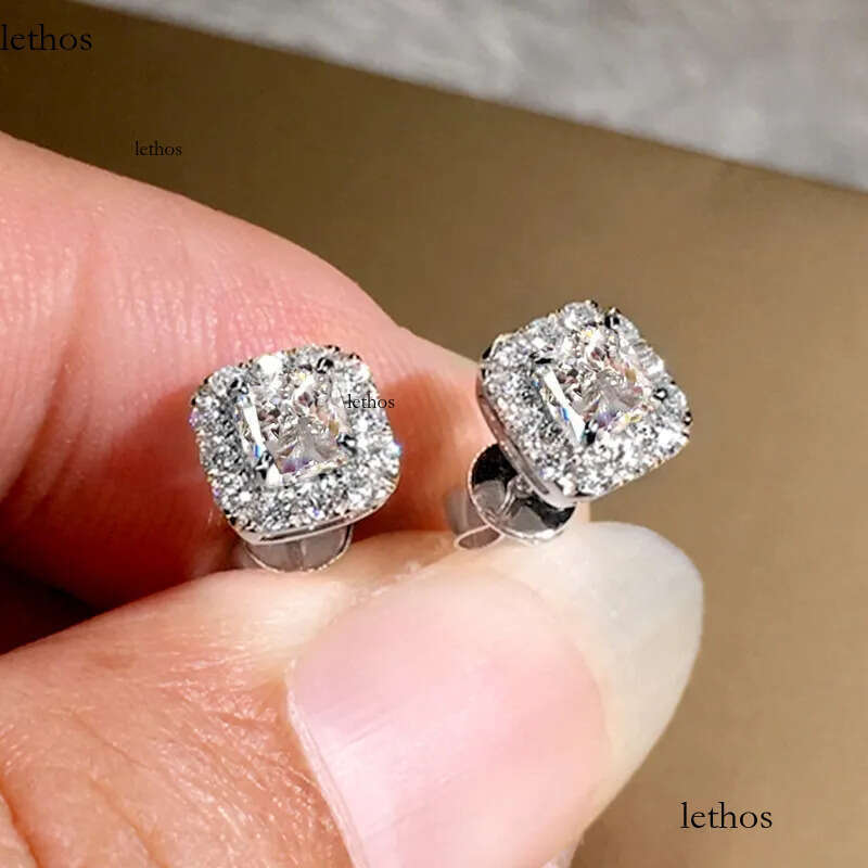 Geometric Square Crystal Zircon Stud Earrings Charm Designer Jewelry Woman Gold Plated Green Dia Ear Ring Gift 08