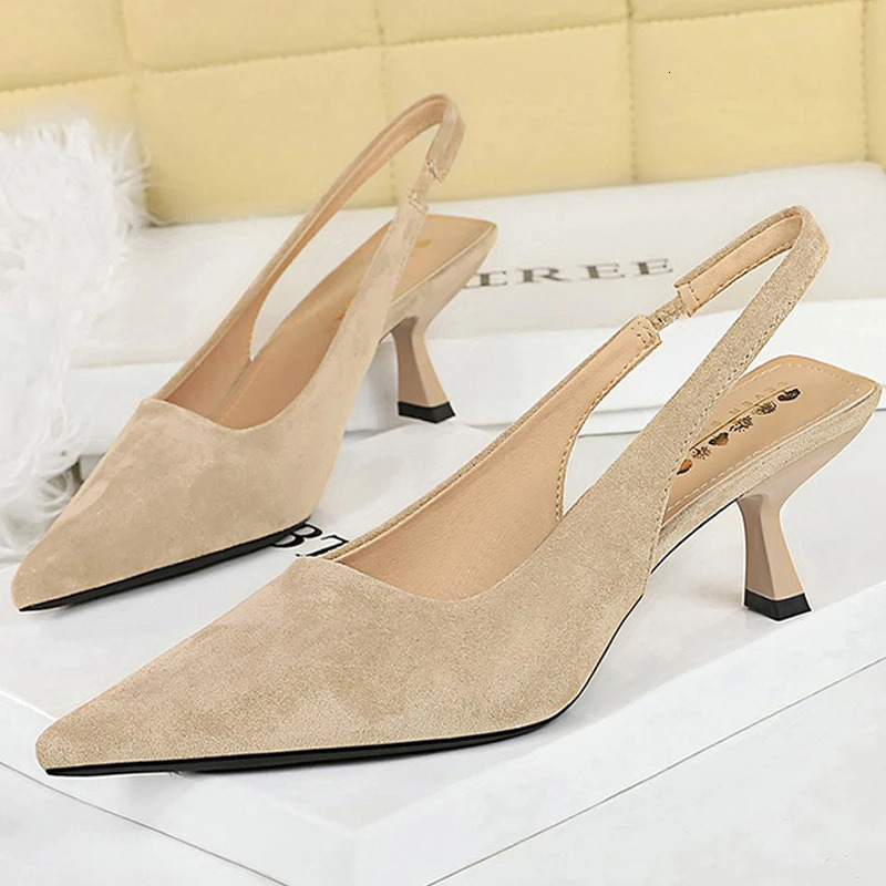 BIGTREE Shoes Suede Women Pumps Pointed hollow out High Heels 6 CM Summer Womens Sandals occupation Office shoes Kitten heels 260202