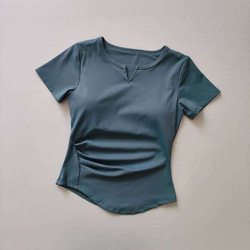 V-neck Tie Breast Pad Yoga Suit Short Sleeve Women's Gym Summer Slim Training Fitness Top Quick Dry Running T-shirt Clothing 26Y0209