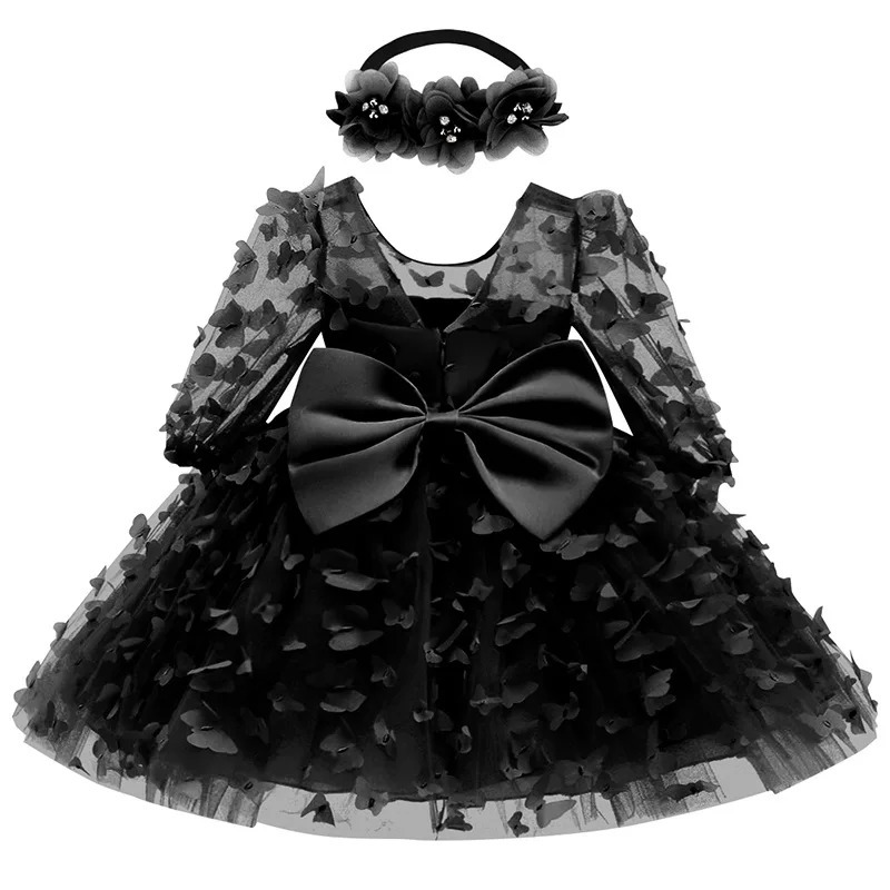 Baby Princess black dress for girls Jacquard Birthday Party Dress Bowknot Holy Communion Party Poncho Dress Girl with Headwear 260124