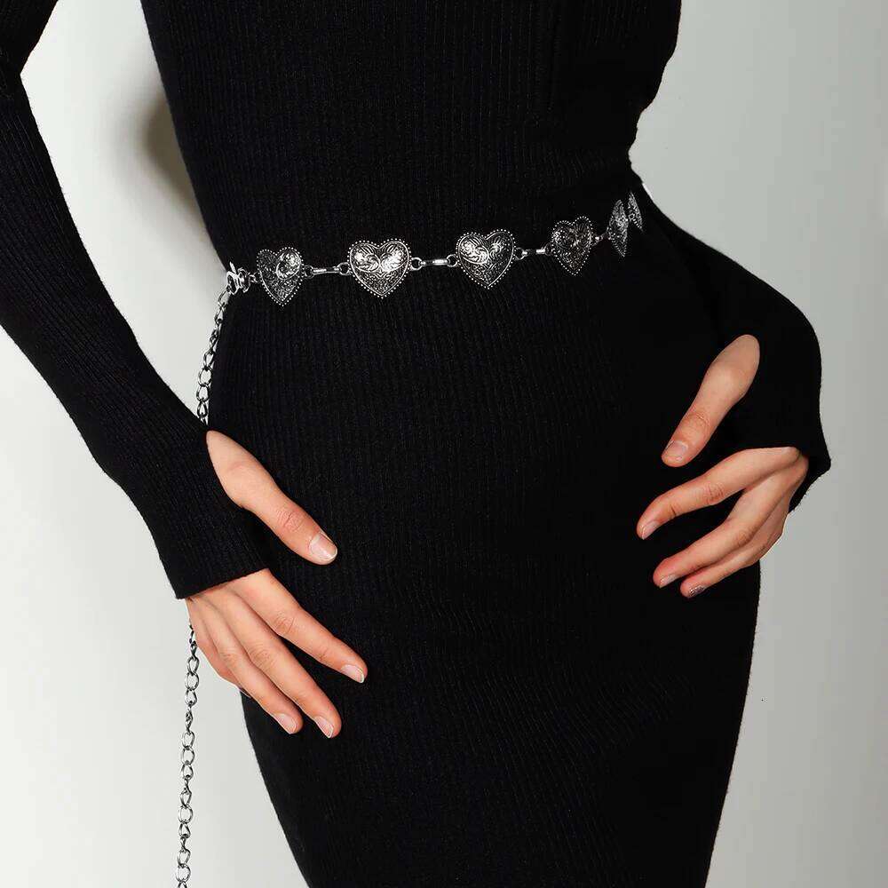 Hot women's waist chain retro love High quality elegant temperament metal belt with skirt X260209