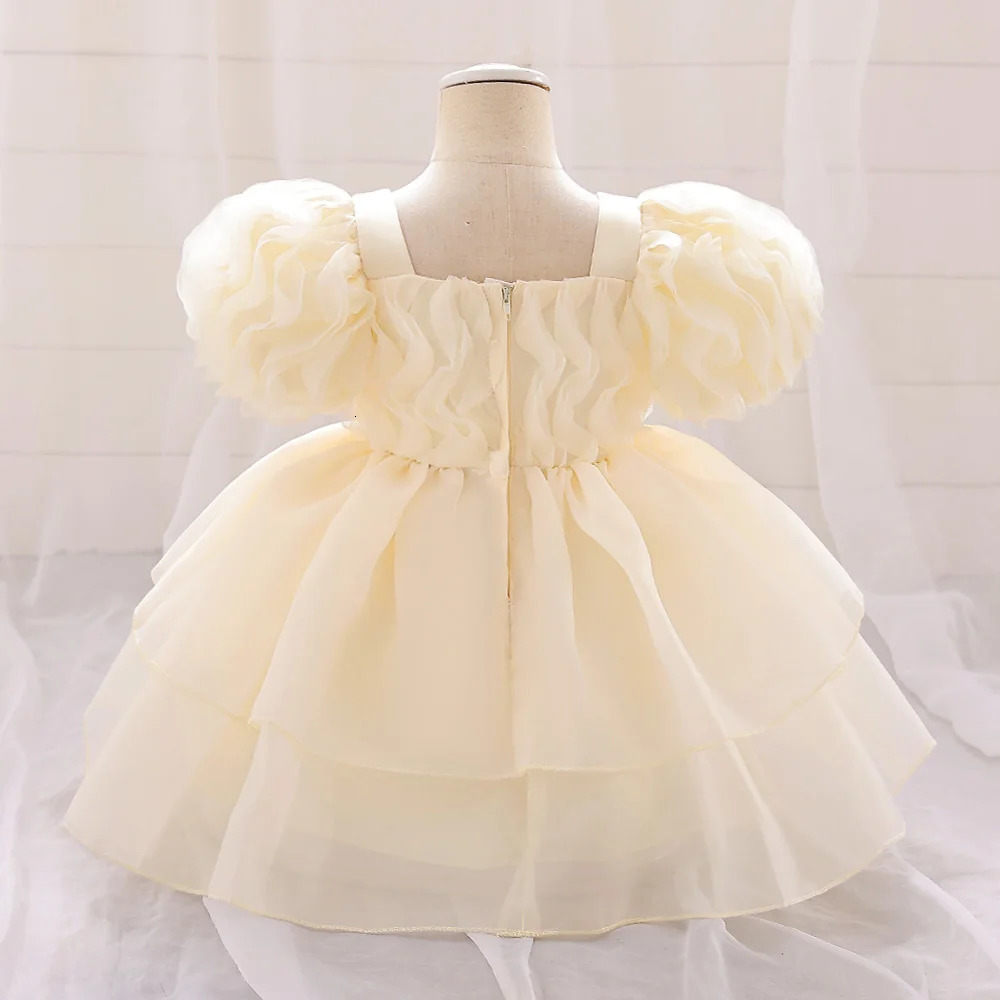 Fluffy Tulle Baby Girl Party Dress Puff Sleeve White 1st Birthday Baptism Wedding Princess Dresses Girls Bridemaid Baby Clothing 260124