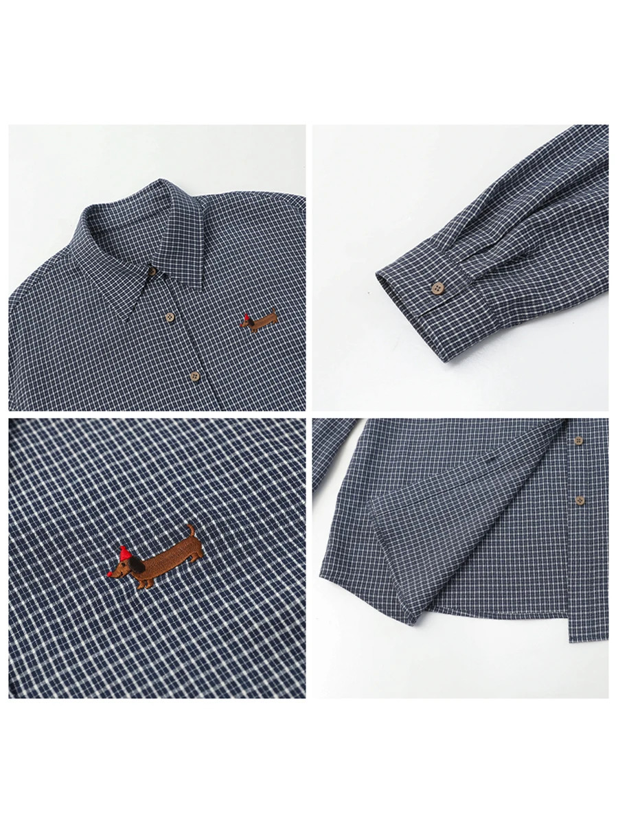 CHIC VEN Women Shirt Long Sleeve Single Breasted Loose Casual Embroidered Plaid Blouses Retro Female Top Spring Summer 260207