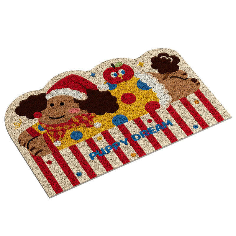 Cartoon Puppy Entryway Doormat Silk Loop Door Mat Household Non-Slip Dirt-Resistant Cuttable Entrance Carpet S260207