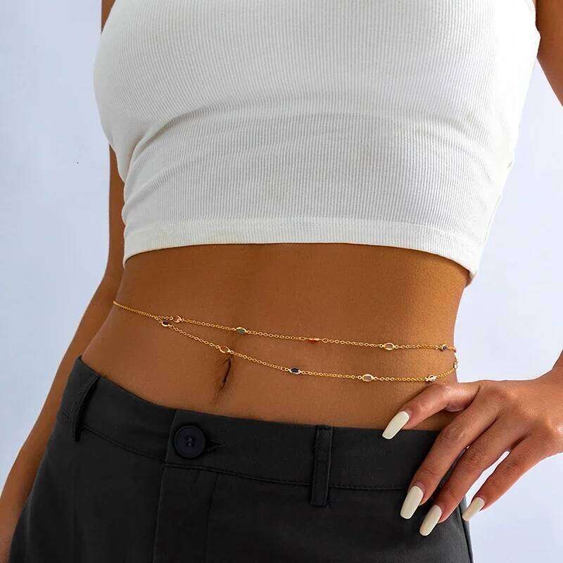 Minimalist Rhinestone Double Layer Casual Hip-hop Body Fashionable Retro Waist Chain X260209