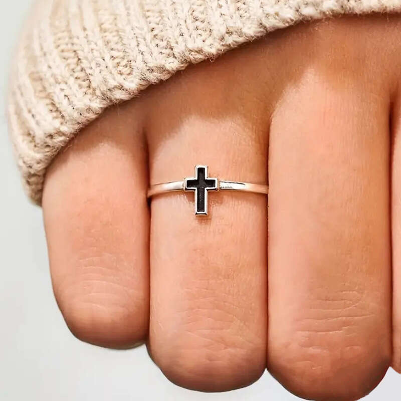 Metal Cross Ring Simple Minimalist Design Enamel Jewelry Fashionable Style For Women