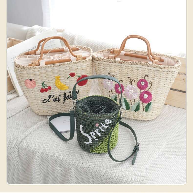 Bucket-Shaped Straw Handheld And Crossbody Dual-Use Woven Bag Handmade Women's Backpack Wholesale