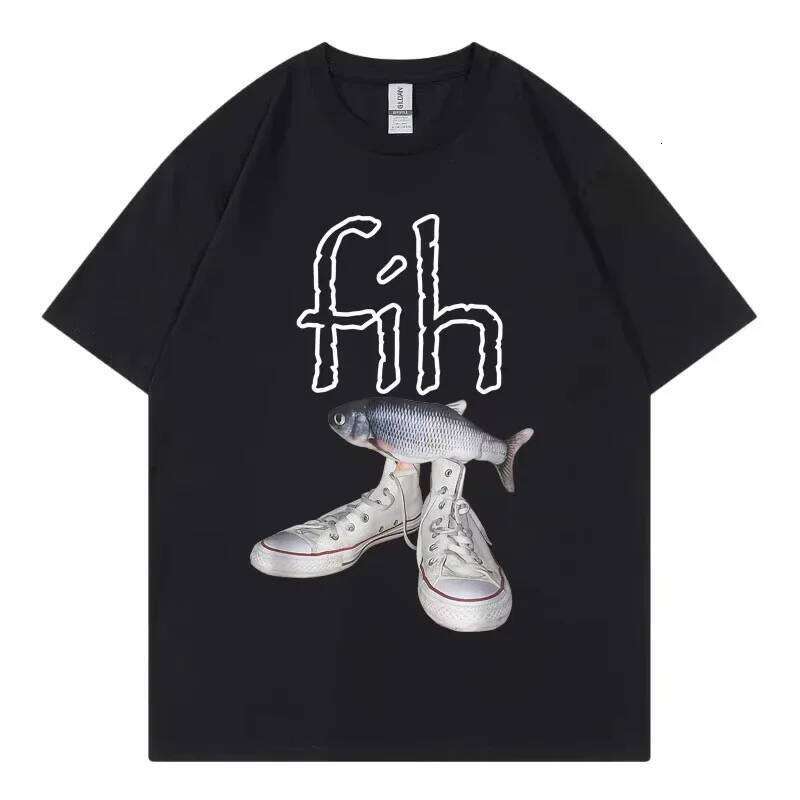 Funny New Style Hot Sale Fih Shoes Graphic T Shirts Misspelled Fish Meme T-shirts Men Women Casual Fashion Short Sleeve T-shirt X260209