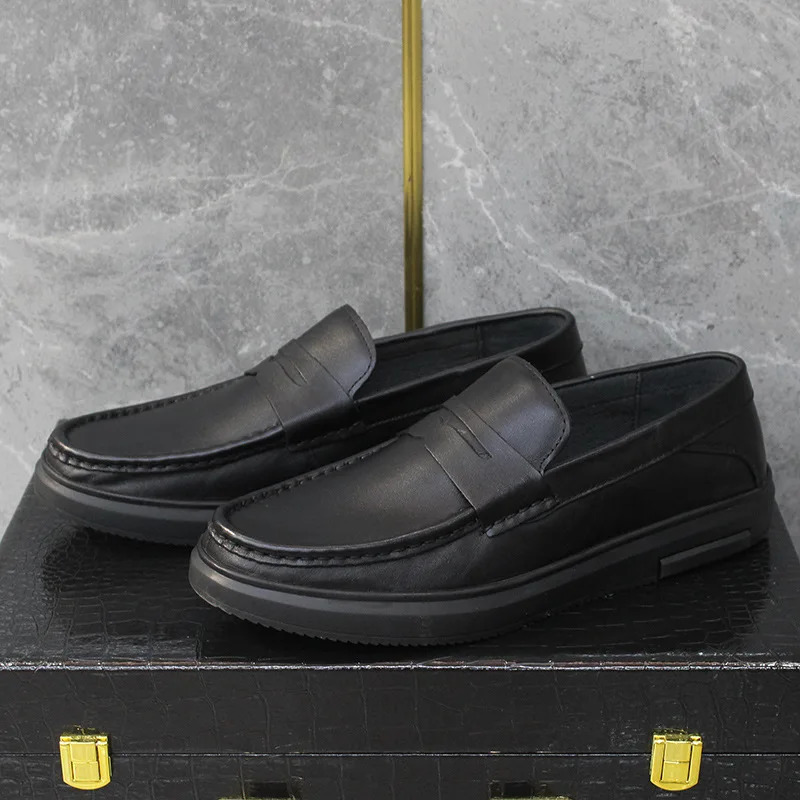 Spring and Autumn Mens Shoes Leather Casual Summer Hiking One Foot Flat Comfortable loafers 260126