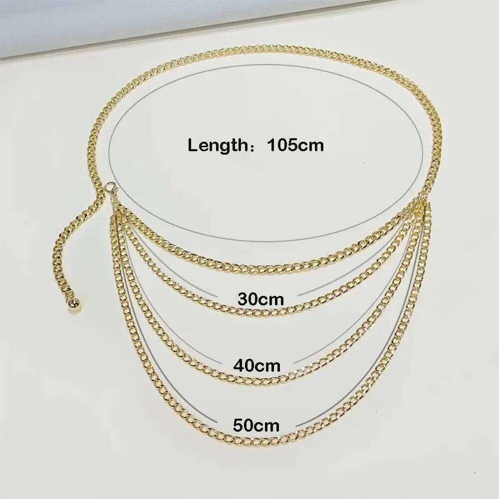 Trendy Vintage Women's Multi layer Punk Tassle Waist Chain Gold Silver Metal Dress Girdle for Women X260209