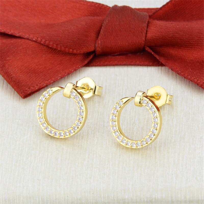 Earrings Women's 18K Gold Plated Round Hollow Diamond Studded Earrings Simple Personalized Copper Imitation Diamond Stud Earrings