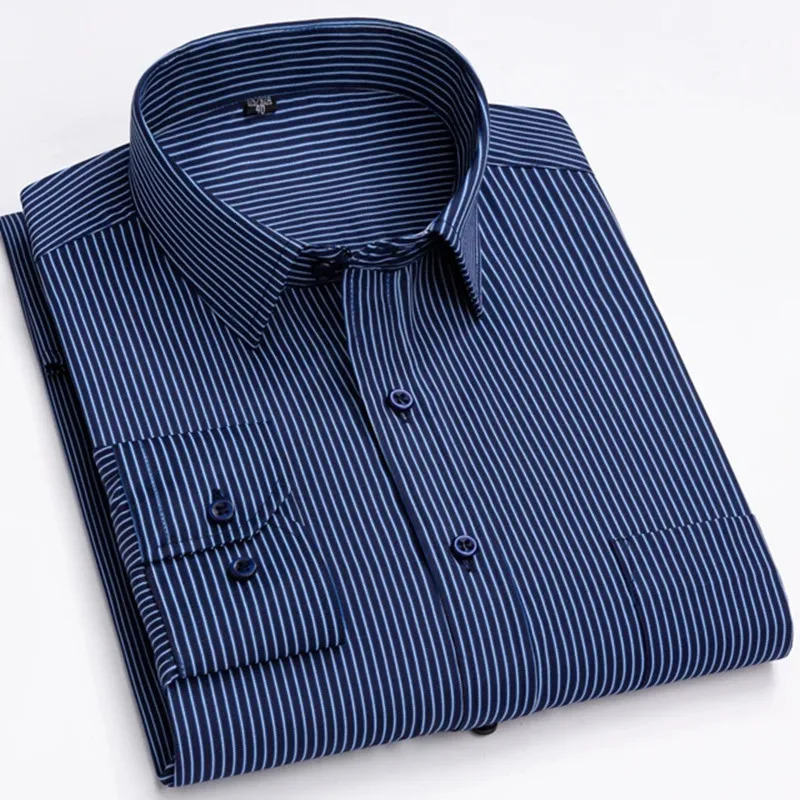 Mens Long Sleeve Shirt High-quality Fashion Casual Print Plaid Stripe Single Pocket Fit Business Formal Office Four Season Top 260208
