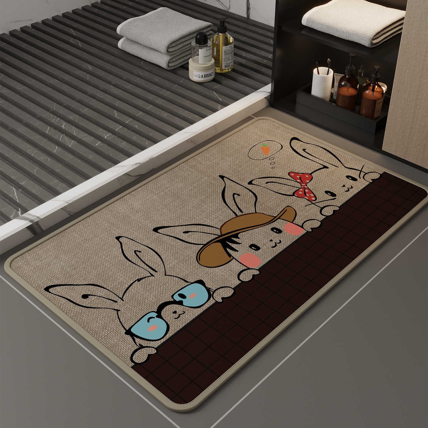 Imitation Linen Bathroom Non-Slip Mat Water-Absorbent Floor Mat for Washroom Dirt-Resistant and Anti-Fall Carpet Toilet Door Mat S260207