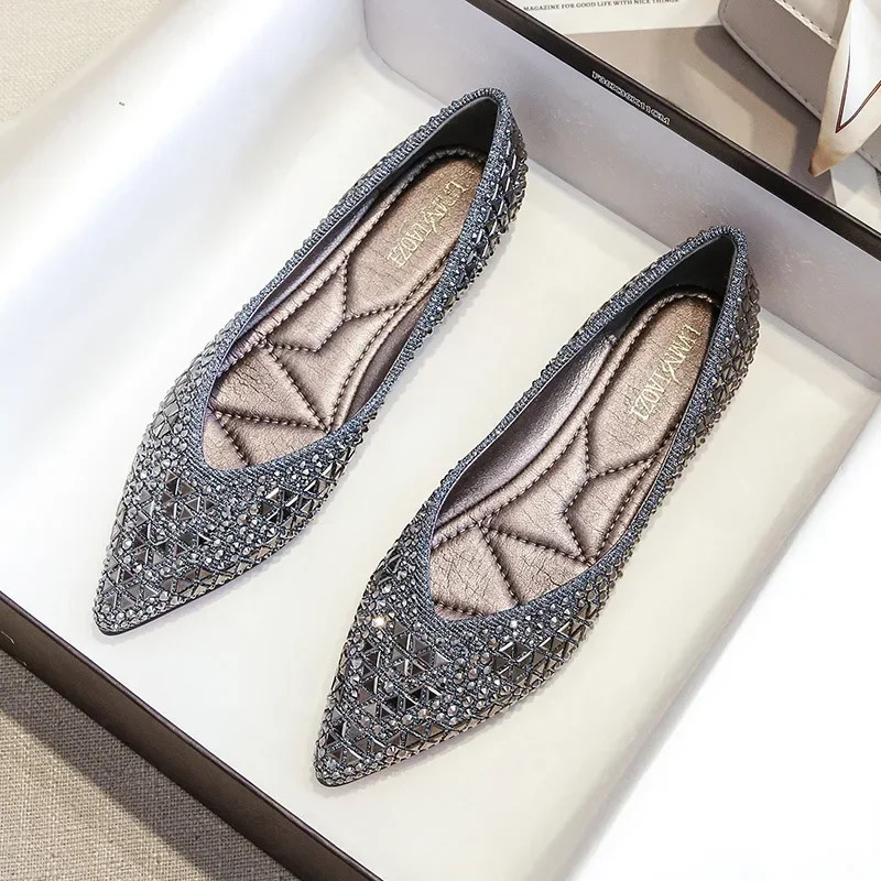 Womens Ballet Flats 2025 Rhinestones Flat Casual Loafers Female Plus Size 43 Slip on Boat Shoes Chaussure Femme 260124