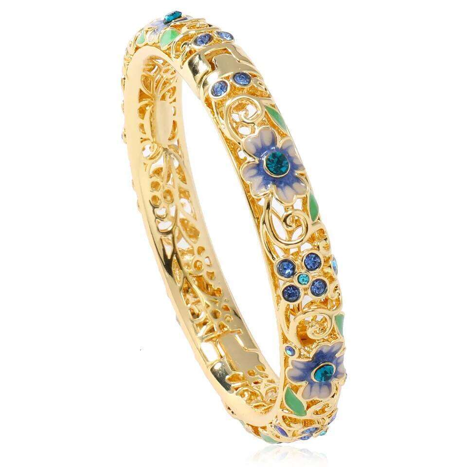 Bracelet Chinese Hand Painted Cloisonne Enamel with Gold Plated Italian Accents and Cubic Zirconia for Wedding Cultural Festival Jewellery High Qualit