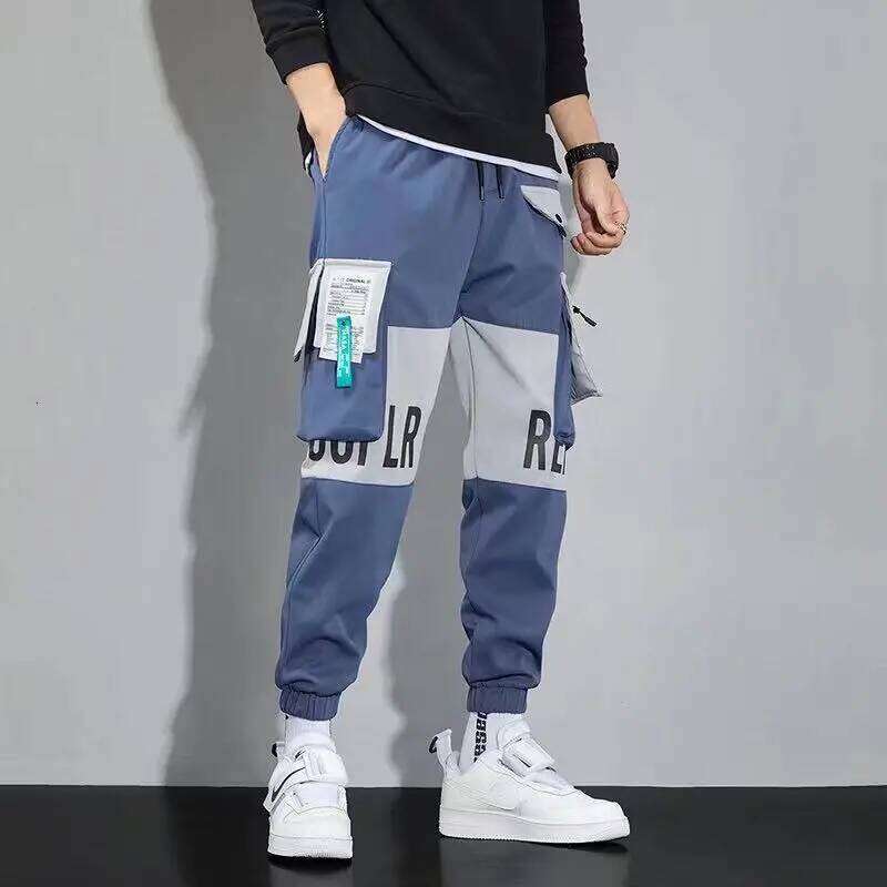 Classic Streetwear Casual Men Ribbons Harem Jogging Male Slim Fit Spring Cargo Pants Multi-Pockets Women Trouser