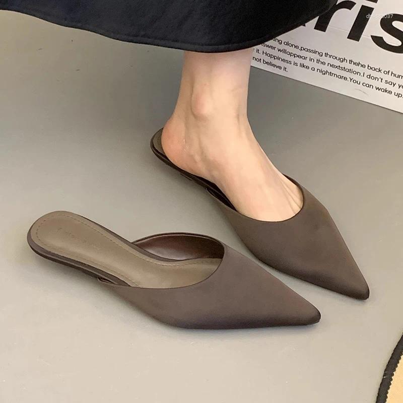 Slippers Women Pointed Toe Elegant Slingback Mules Shoes Summer Women's Sandals 2026 Low Heels Fashion Slides Mujer Sandalias
