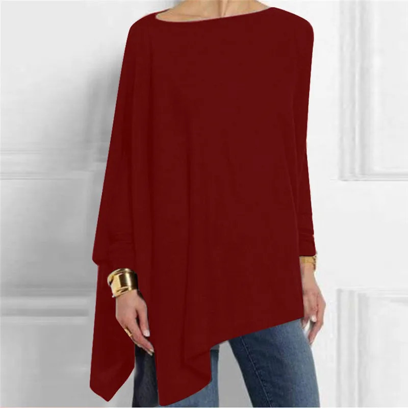 Cotton Irregular Women Blouses Shirt Autumn Female Solid Pullover Tops Casual O Neck Long Sleeve Blouse Ladies Tunic Blusas 250203
