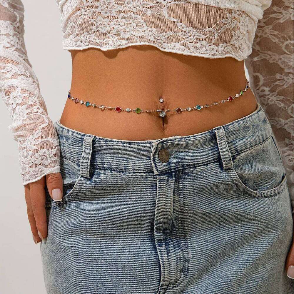 Simple Colorful Geometric Crystal Waist Belly for Women 2025 Trendy Bikini Thin Belt Chain Body Jewelry X260209