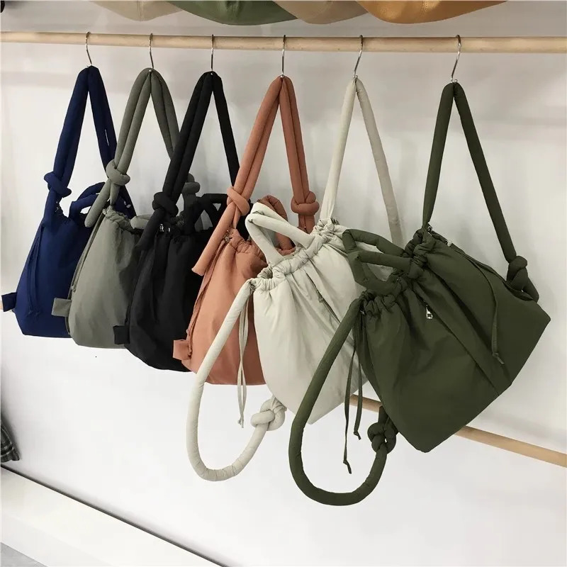 Casual nylon padded tote bag er soft puffer women shoulder crossbody bags Simple Vintage large capacity handbags 2025260128