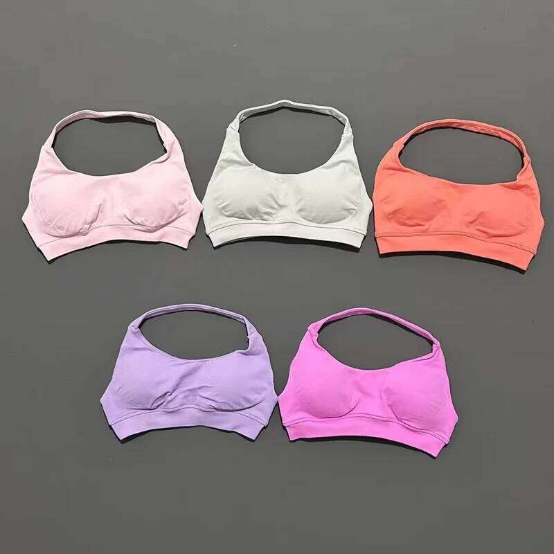 No Logo Sports Women Seamless Yoga Underwear Removable Bra Pads Open Top Fitness Push-up Gym Wear Workout Halter 26Y0209