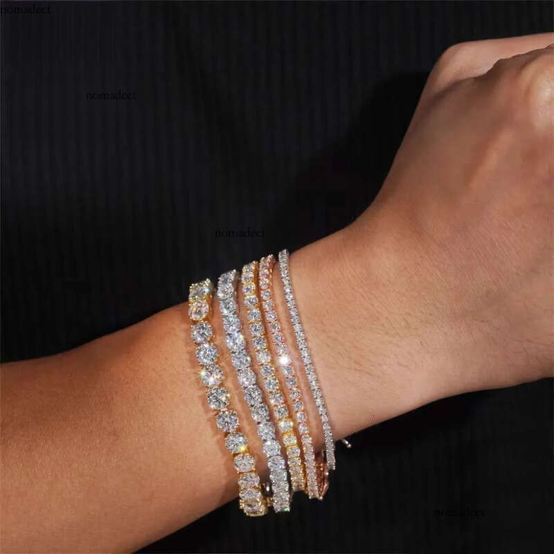 Bulk Stock Hip Hop Iced Out Jewelry Sterling Sier VVS1 2mm 3mm 4mm 5mm 6.5mm Moissanite Dia Cluster Tennis Bracelet 80