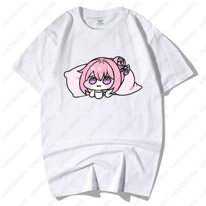 Kawaii Japan Anime Girl Cotton Tees Men Women Otaku Loungewear Pastel Pink Haired Character Drink Coffee Art Print Casual Tops X260209