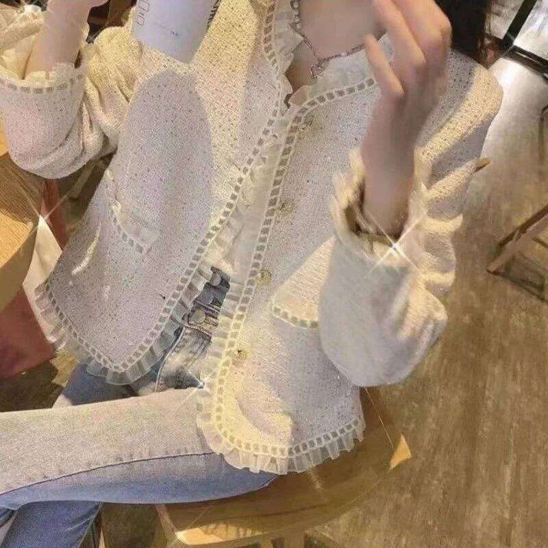 ZHE HAN Retro Mesh Splicing Tweed Top For Women's Jacket 2025 Spring New Socialite Temperament Xiaoxiangfeng Short Jackets Female Coat