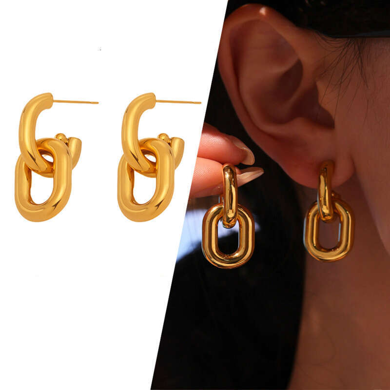 18k Gold / Silver Plated Earrings: Stainless Steel Double U-Shaped Hollow High-End Texture Jewelry 18K Gold Plated Color-Block Geometric Earrings Gift