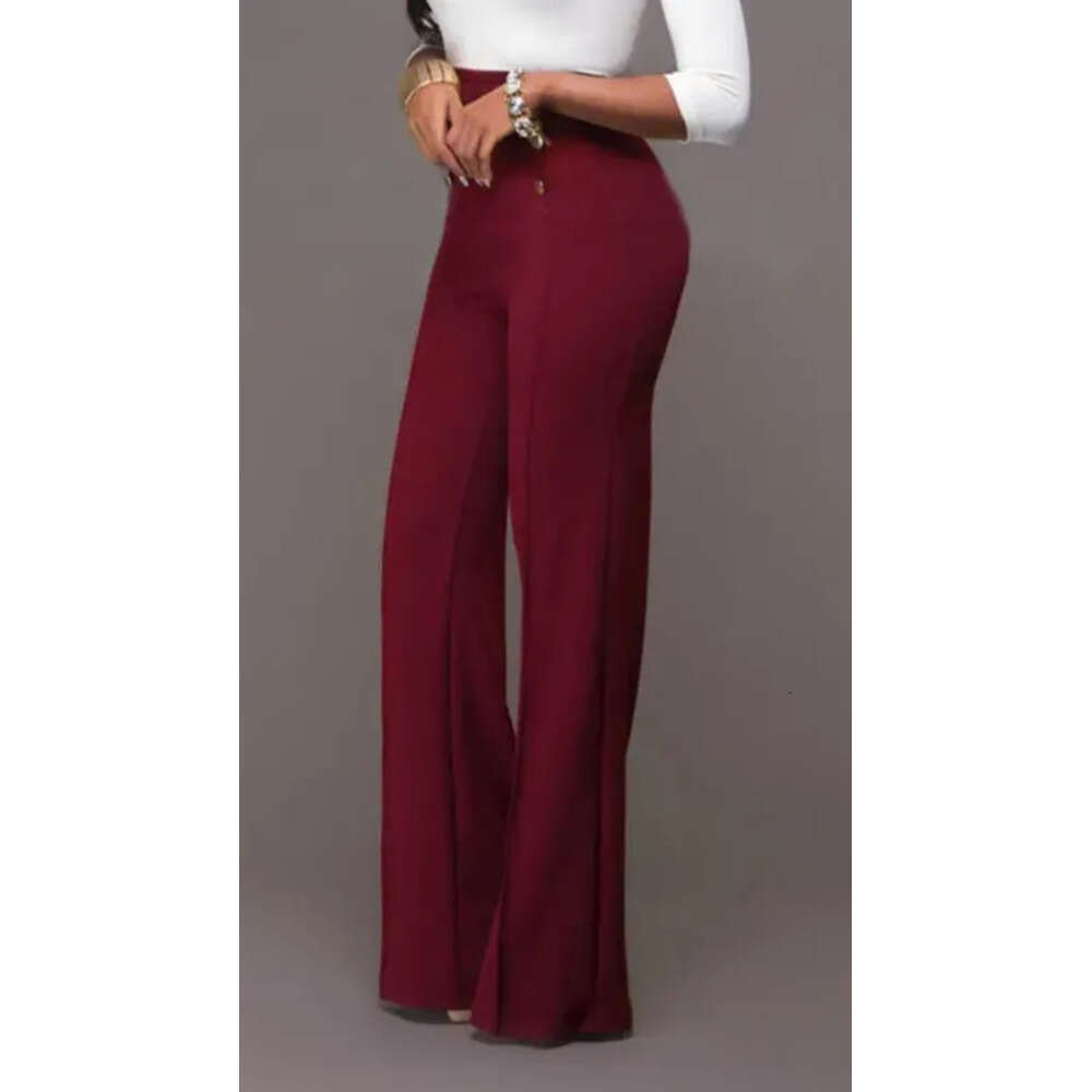 Women's Pants Autumn Trousers Casual High Waist Straight Leg Stretchy Bootcut Dress Button Front Business Slacks H260209