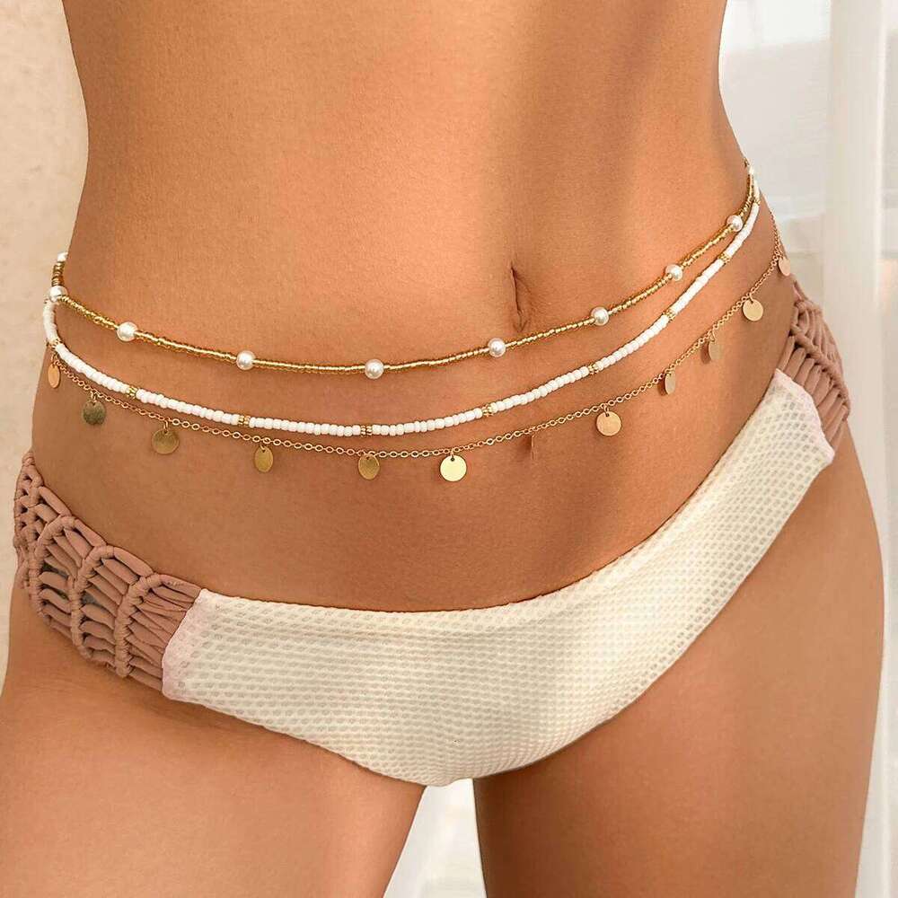 3Pcs/Set Boho Sequin Pendant Elastic Seed Beads Waist Belly Belt Chains Women Summer Bikini Aesthetic Body Jewelry Accessories X260209