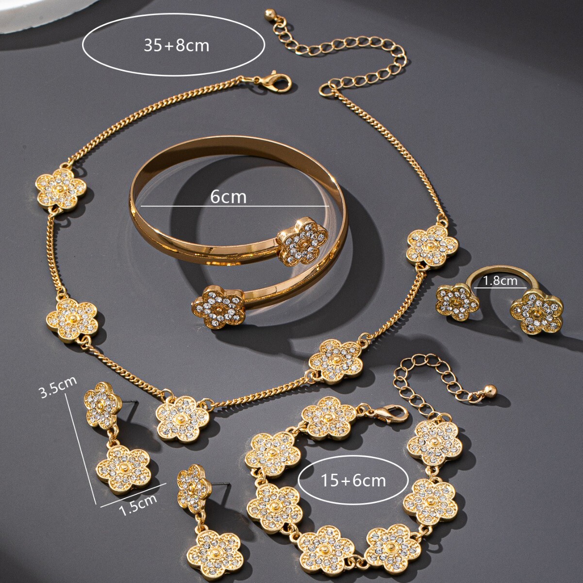 New Luxurious Elegant High-End Fashion Retro French Style Flower Inlaid Zircon Necklace Bracelet Earrings Set