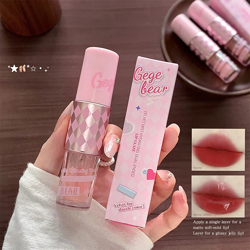 6Pcs Gege bear Velvet Mist Dewy Dual-Ended Lip Gloss Hydrating Lip Gloss 2-in-1 Layering 260129