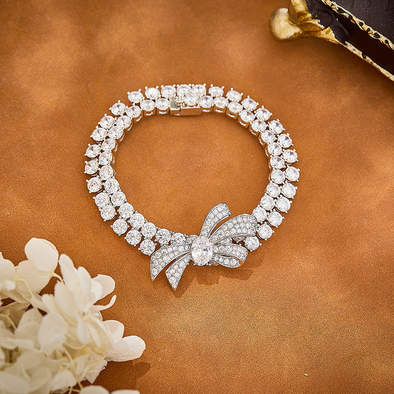 Bracelet Bowknot Bracelet, Gold-Plated Double Chain, Color-Blocking Bracelet, Luxurious High-End Women's Evening Bracelet