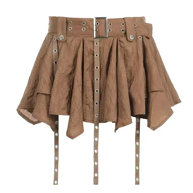 Y2k American Girl Three Piece Sexy Skirt Suit Lace Maillard Color High Street Cardigan Suspender Female Versatile 260208