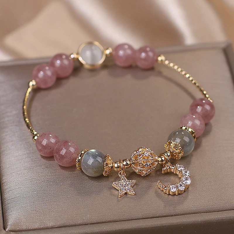 Unique Fashion Firecracker Crystal Beaded Bracelet Friendship Glass Bracelets For Girls Star Moon Cloud Flower Jewelry 260202
