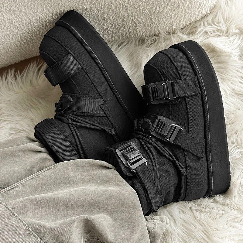 Winter Short Snow Boots Woman Cross Lace Up Round Toe Wool Warm Flat Platform Shoes Women Cow Suede Ankle Boots For Women 260202