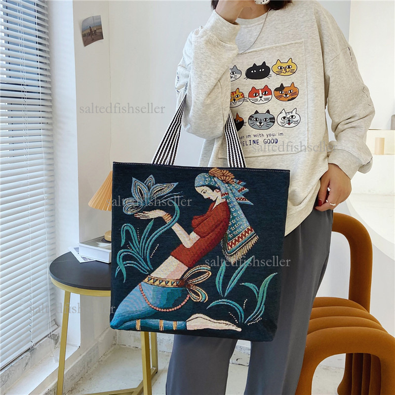 2026 Luxury Large Capacity Embroidered Canvas Bag Fashion Versatile Outdoor Handheld Tote Bag Leisure Shopping Versatile Shoulder Bag