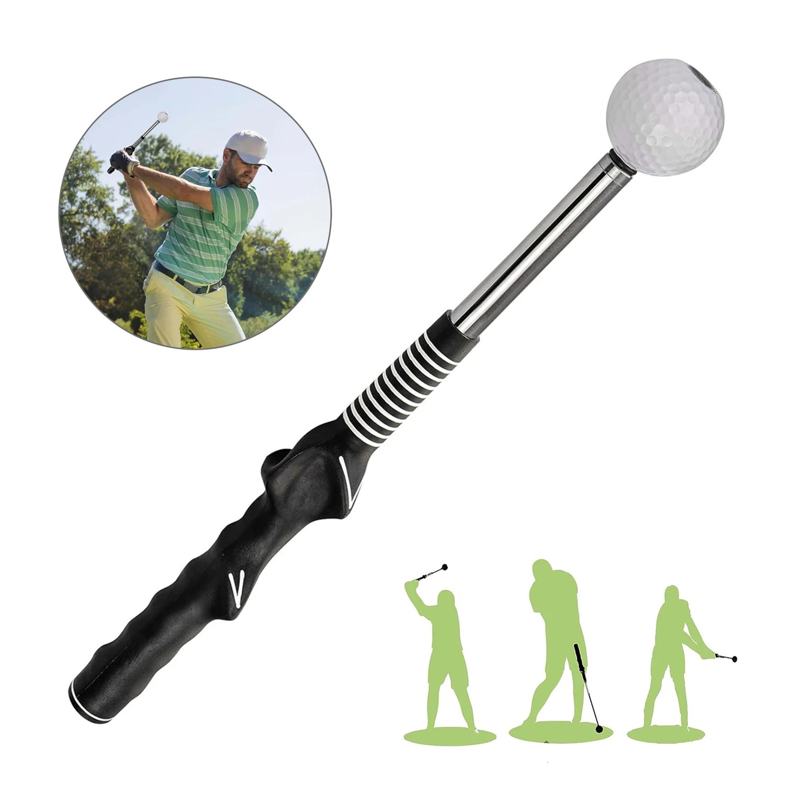 Retractable Golf Swing Trainer with Click Feedback Anti-Slip Rubber Grip Foldable Golf Practice Aid for Indoor Outdoor Training 260206