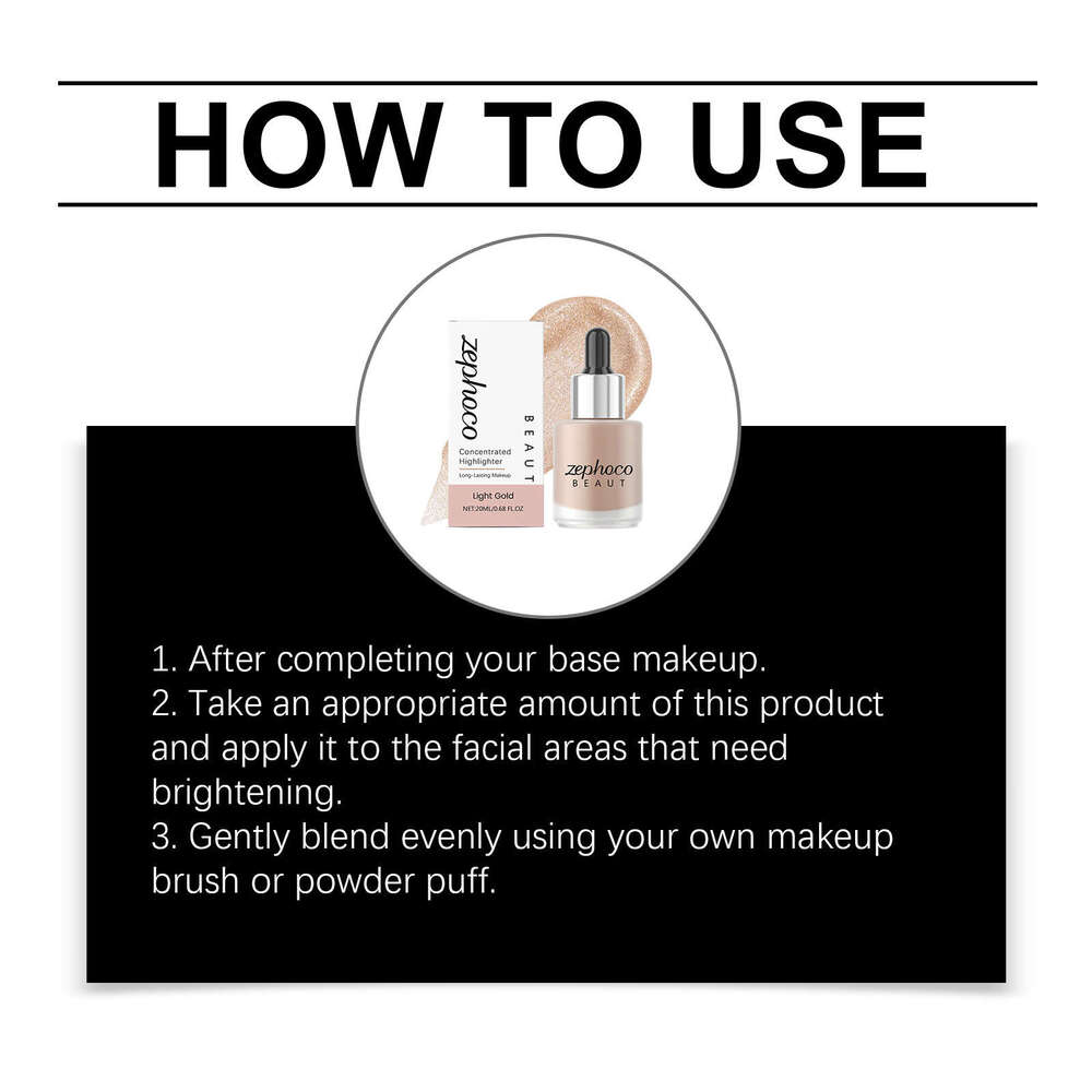 Zephoco Light gold Concentrated Highlighter Liquid, Delicate Effect, Colorful and Easy to Apply, Daily Face Makeup
