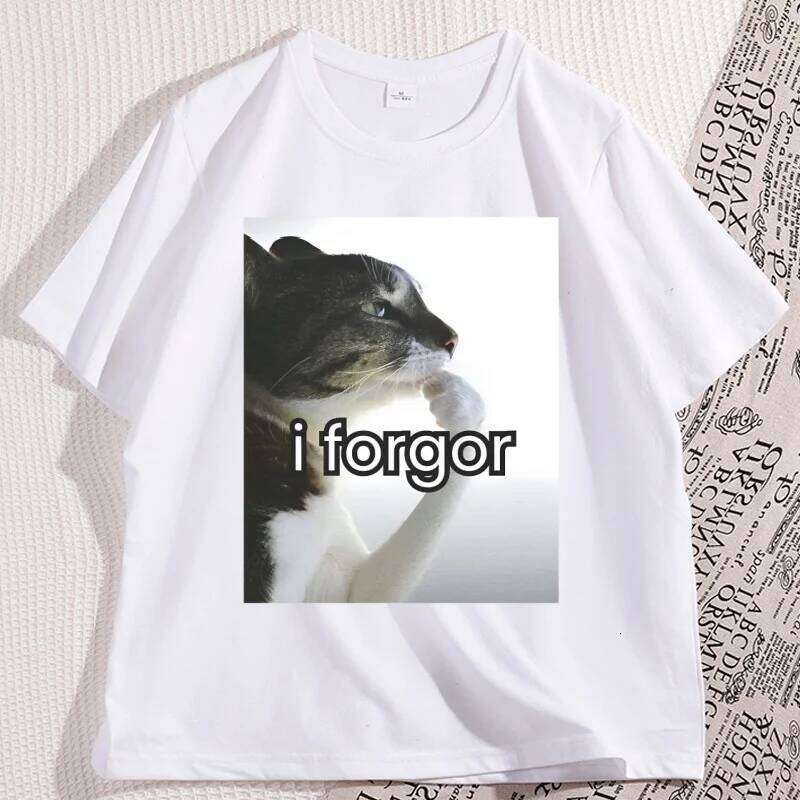 I Forgor Meme T-Shirt Brainrot Graphic Tee Men Women Casual Round Neck Tshirt Streetwear Cat Lover T Shirts Male Clothes X260209