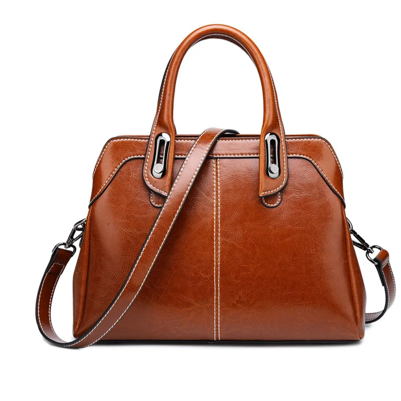 Genuine Leather Women Handbag Top Handle Shoulder Cross body Bag Fashion Oil Wax Cowhide Purses and Handbags Messenger Tote Bags 260306