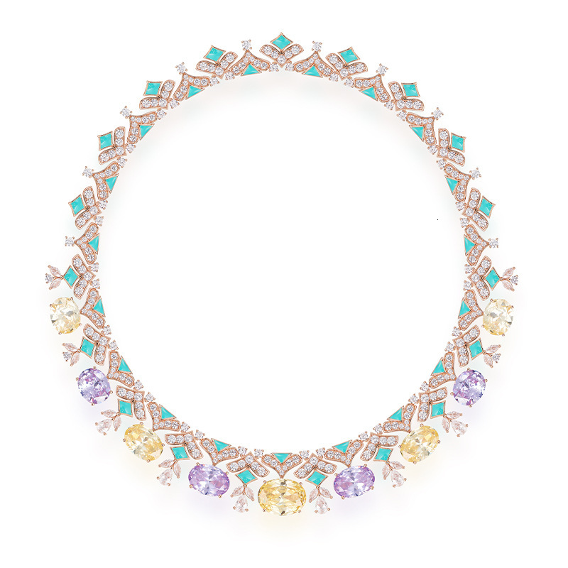 Necklace New Egg-Shaped Yellow Diamond Evening With Intricate Necklace Color-Blocking Light Blue Enamel, High-End Feel Dress Collarbone Chain Necklace