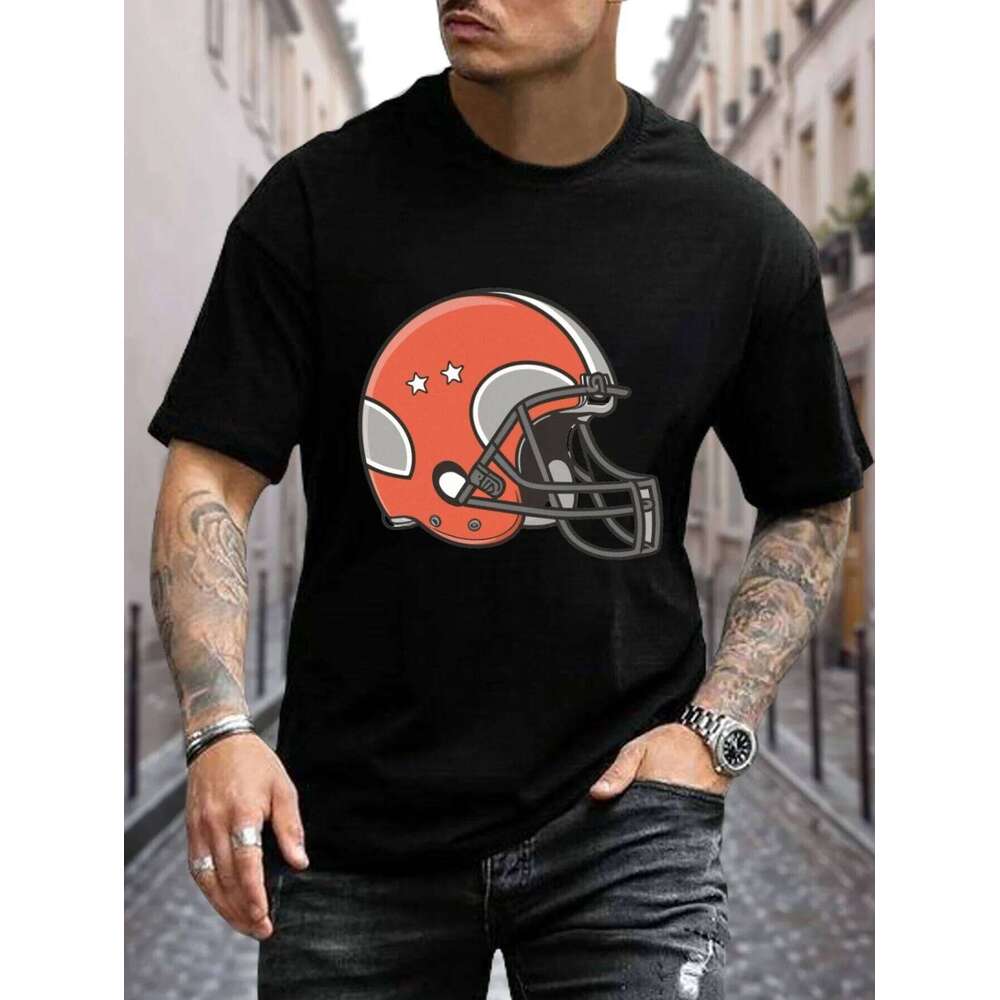 Mens T Shirt Soft Regular Fit Football Helmet Graphic Print Crew Neck Short Sleeve Casual Streetwear Summer Outdoor Daily Wear X260209