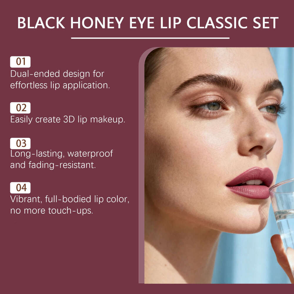 Zephoco Black Honey Eye and Lip Classic Set Brown Curling Mascara Moisturizing Silky Lipstick Natural Color