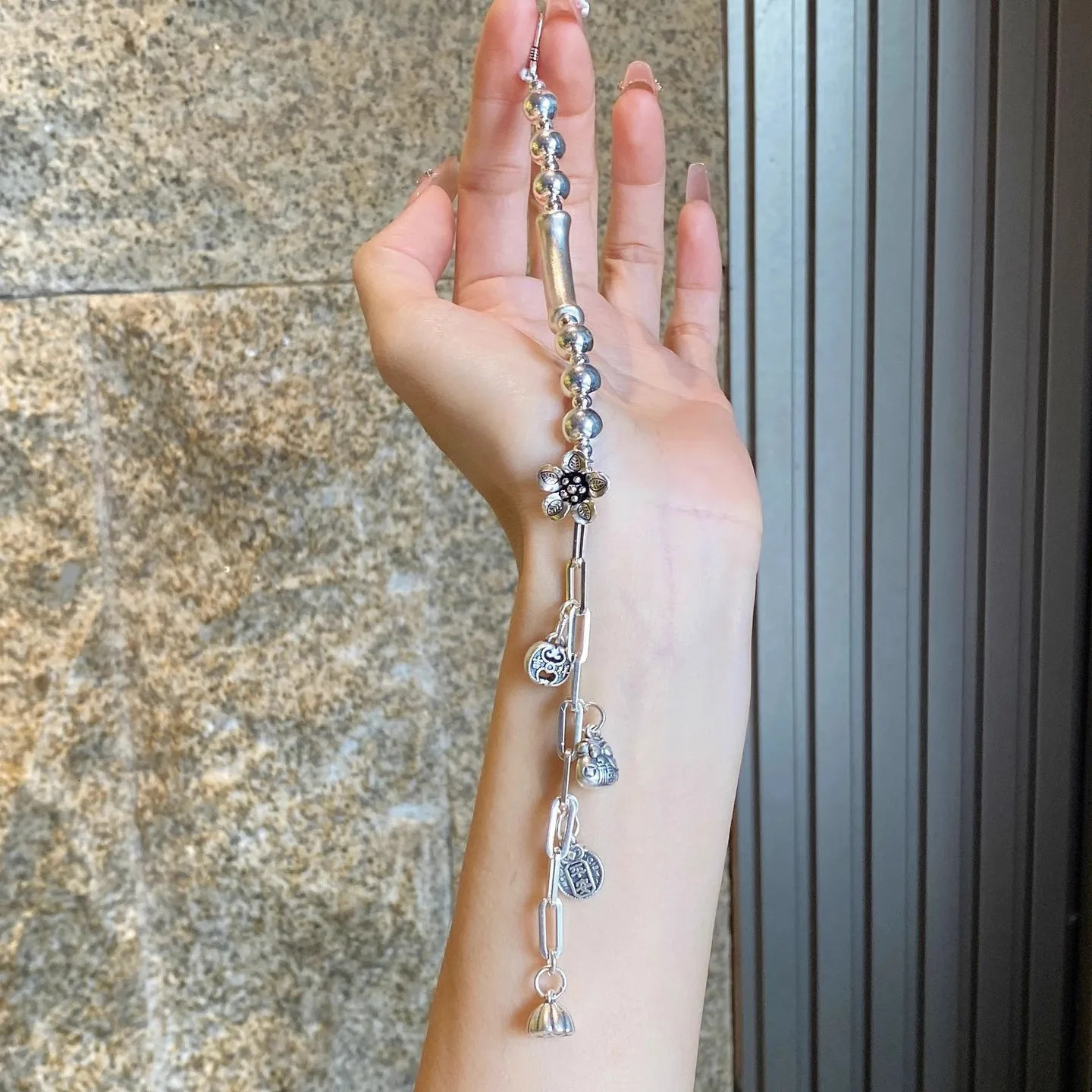Sam Panda 925 Sterling Silver Irregular Chunky bracelets For Women Gift Lucky Peaceful Blessing Flower Pendant Jewelry Wholesale 260128