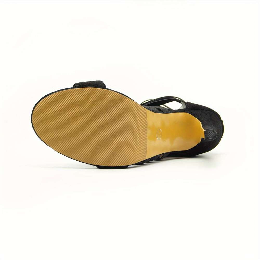 New Fashion Black High Heeled With Elastic Bands Featuring Hollow Designs A Inch Heel Perfect For Summer These Stylish Ankle Boots Are Versatile And C