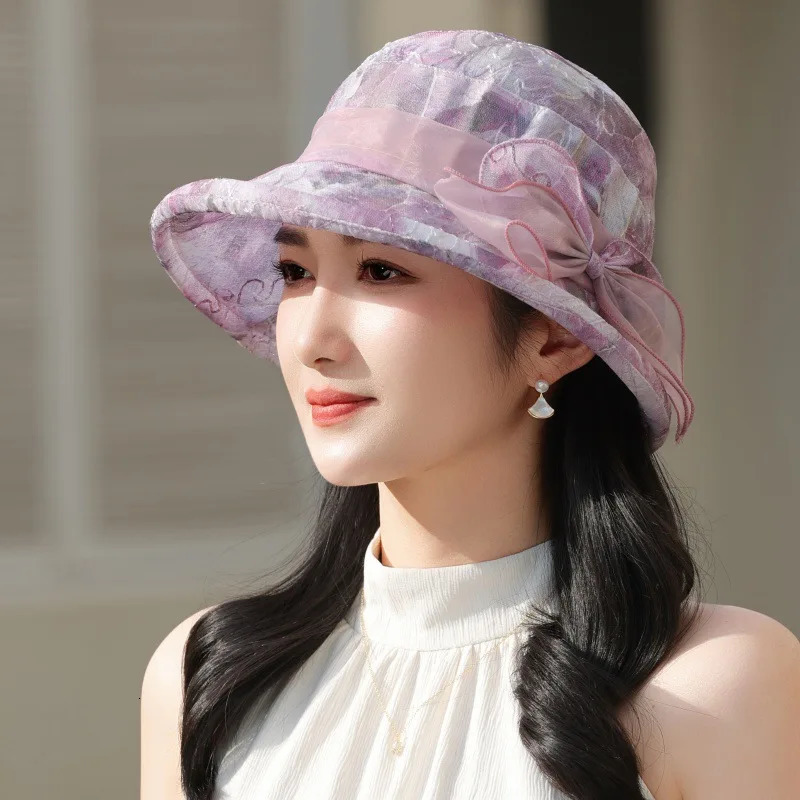 Bucket Hat Women Flower Bow Summer Hats For Women Casual Sunscreen Breathable Sun Hat Ladies Sunhat 260208